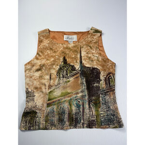 Mable Vintage Sleeveless Top Cityscape Print Artsy Tank Top Size 42‎